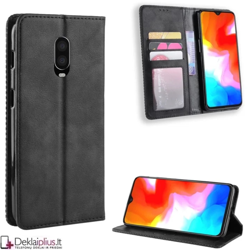 Dirbtinos odos juodas dėklas - su skyreliais (Oneplus 6T/7) Dirbtinos odos juodas dėklas - su skyreliais (Oneplus 6T/7)